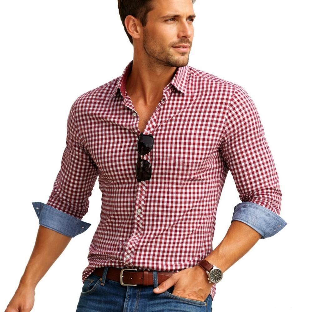 Banana Republic Red Gingham Button Down Shirt Fitted Men’s M